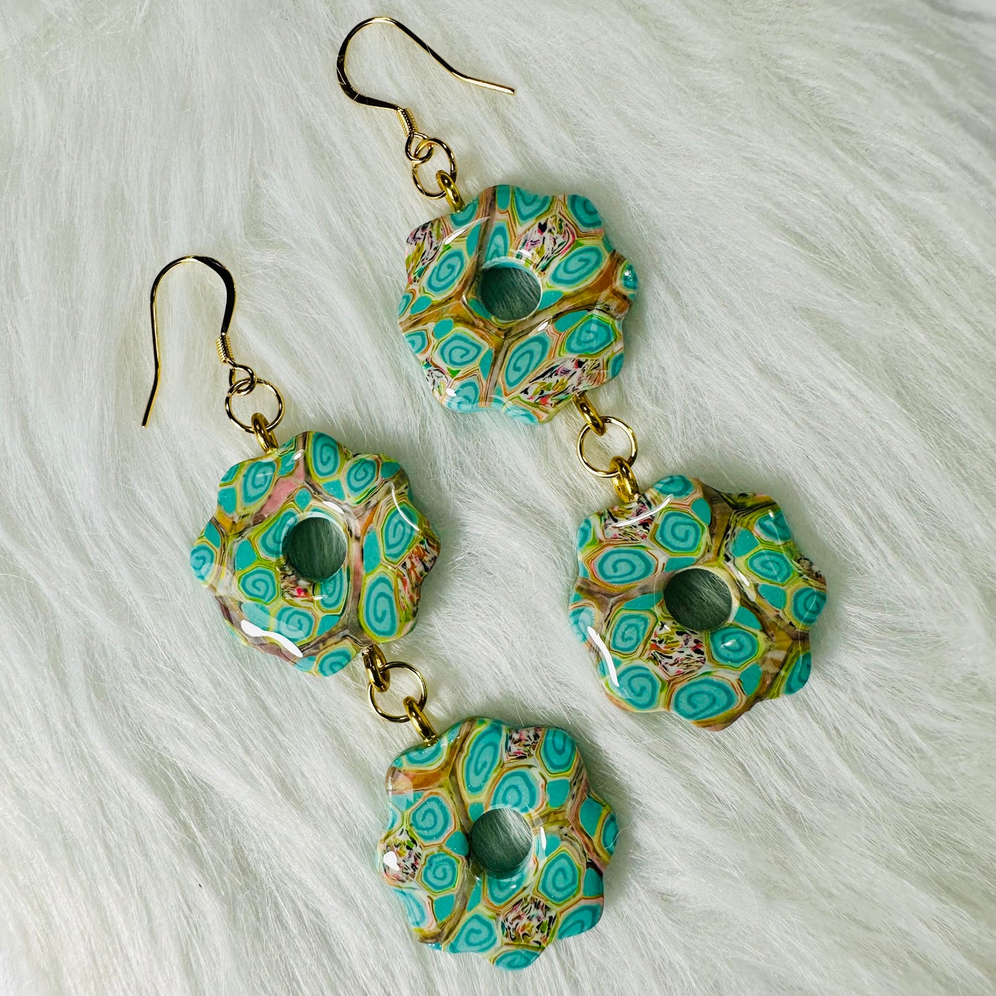 Turquoise Flower Polymer Clay Earrings