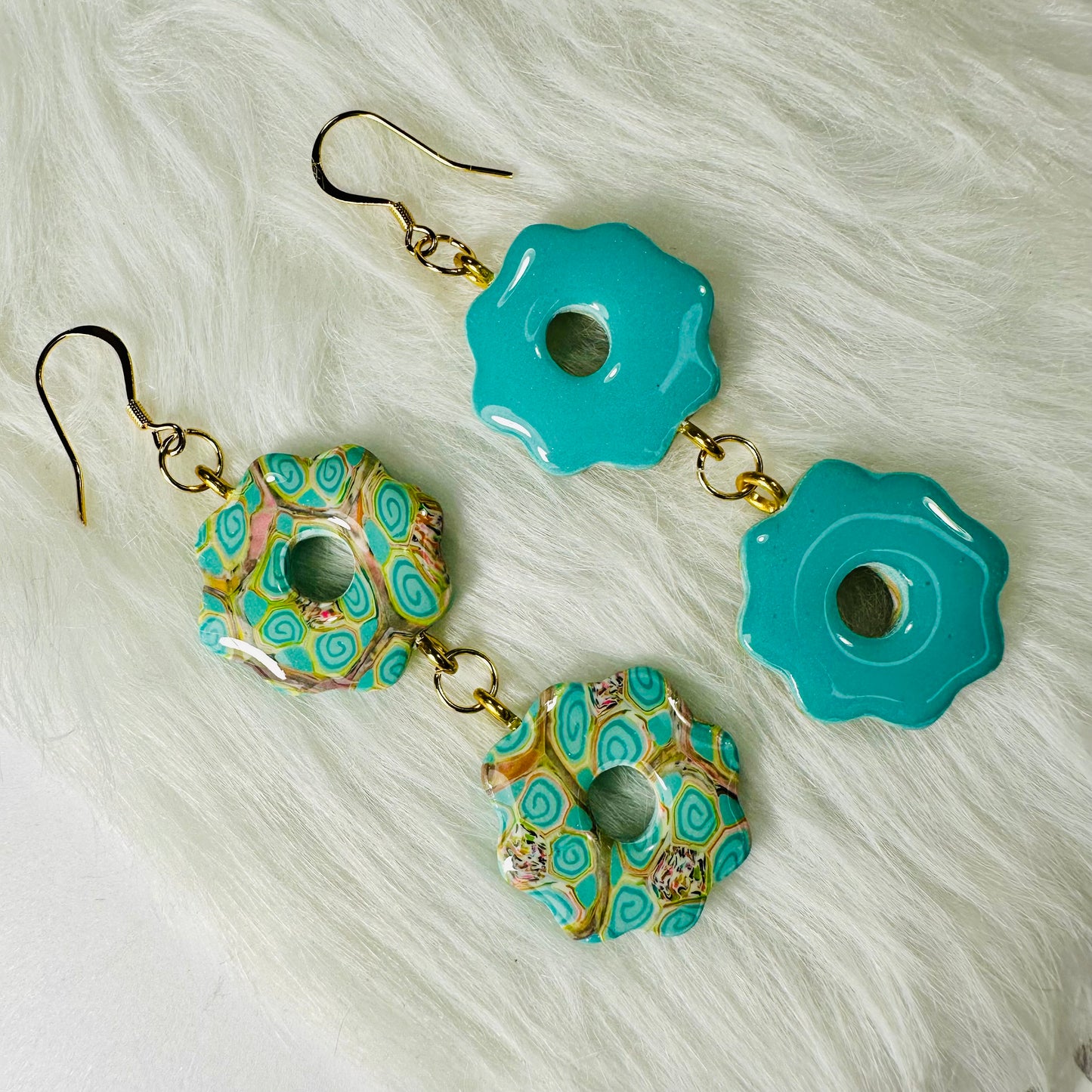 Turquoise Flower Polymer Clay Earrings