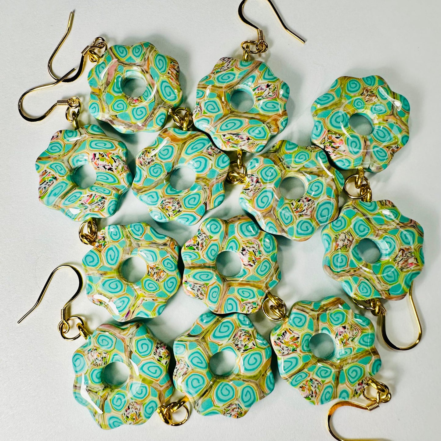 Turquoise Flower Polymer Clay Earrings