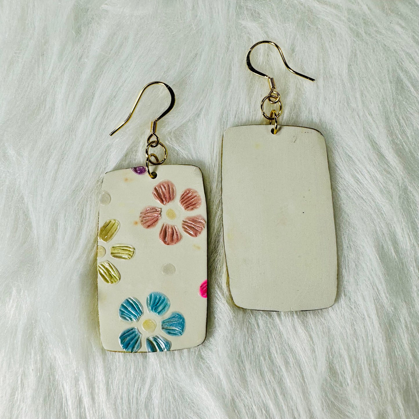 Textured Flower Rectangular Polymer Clay Earrings