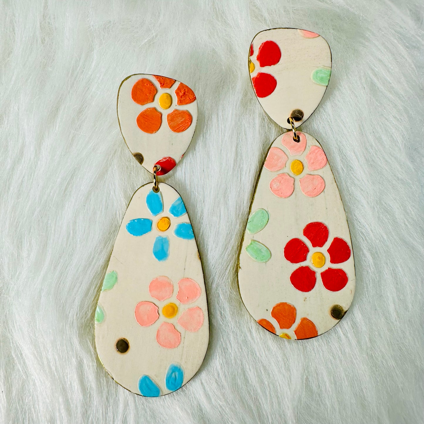 Flower Teardrop Polymer Clay Earrings