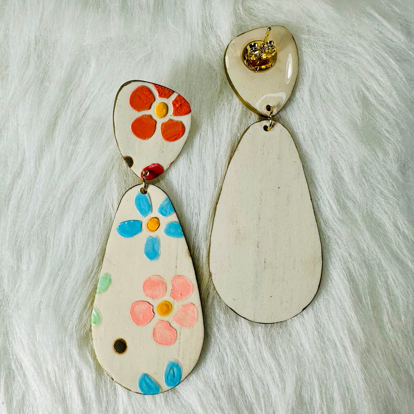 Flower Teardrop Polymer Clay Earrings