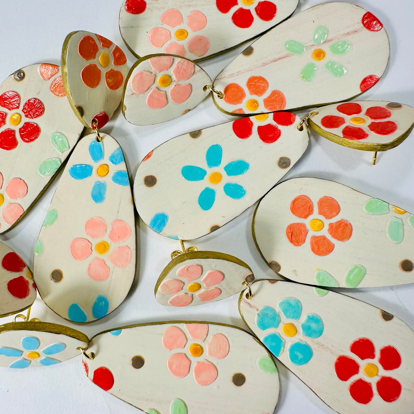 Flower Teardrop Polymer Clay Earrings