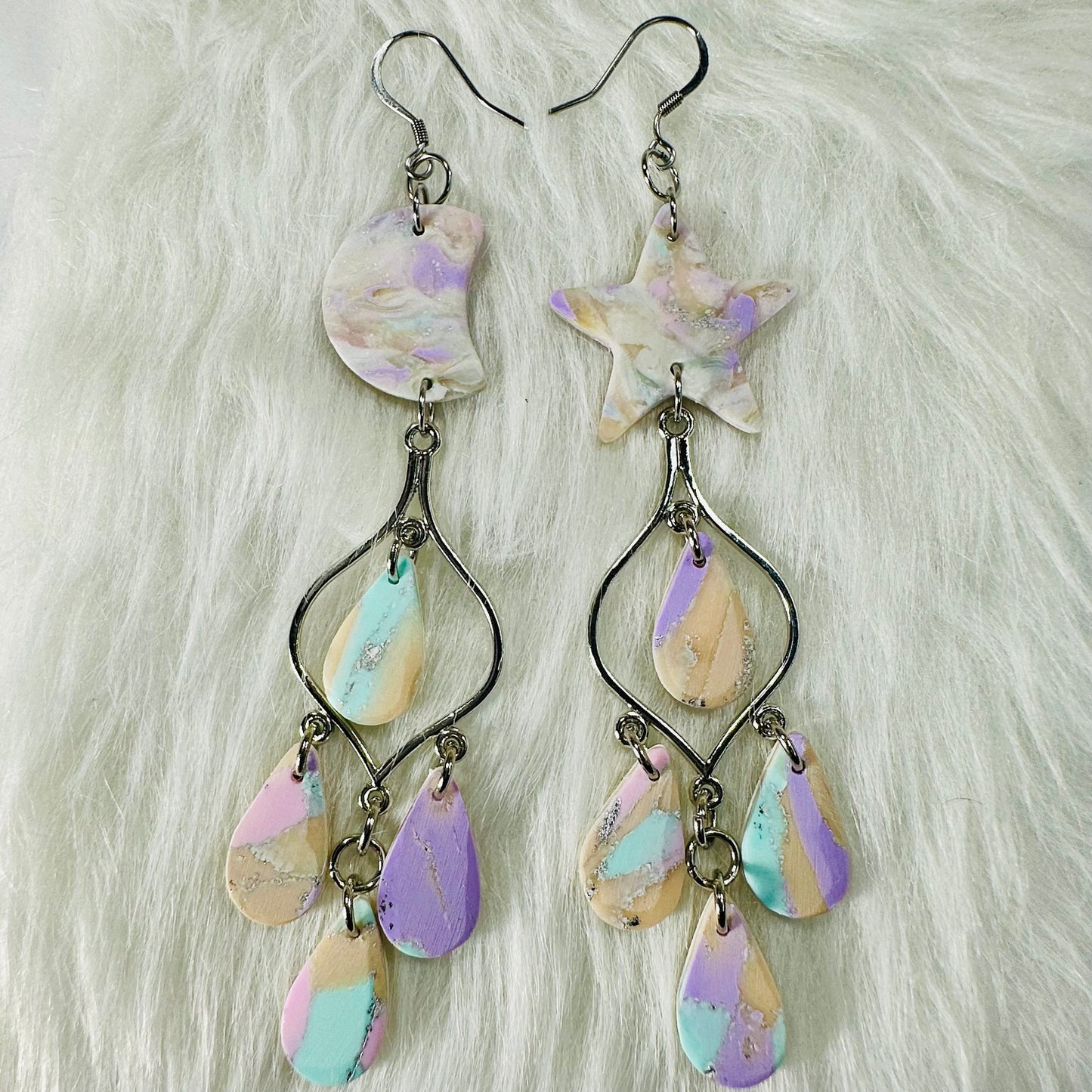 Moon and Star Polymer Clay Earrings