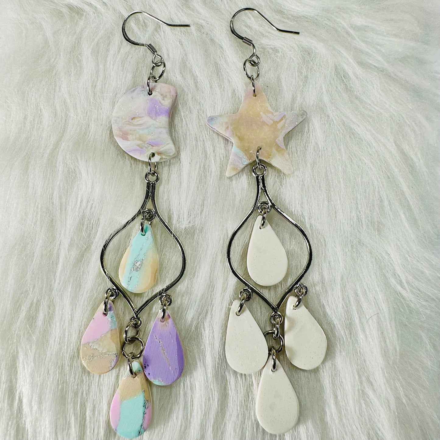 Moon and Star Polymer Clay Earrings