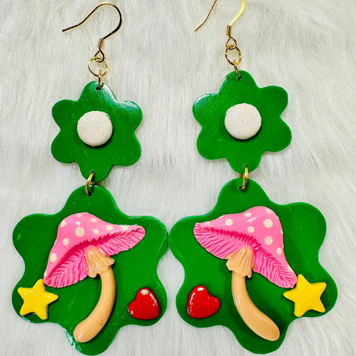 Fairy Mushroom Flower Rainbow Earrings