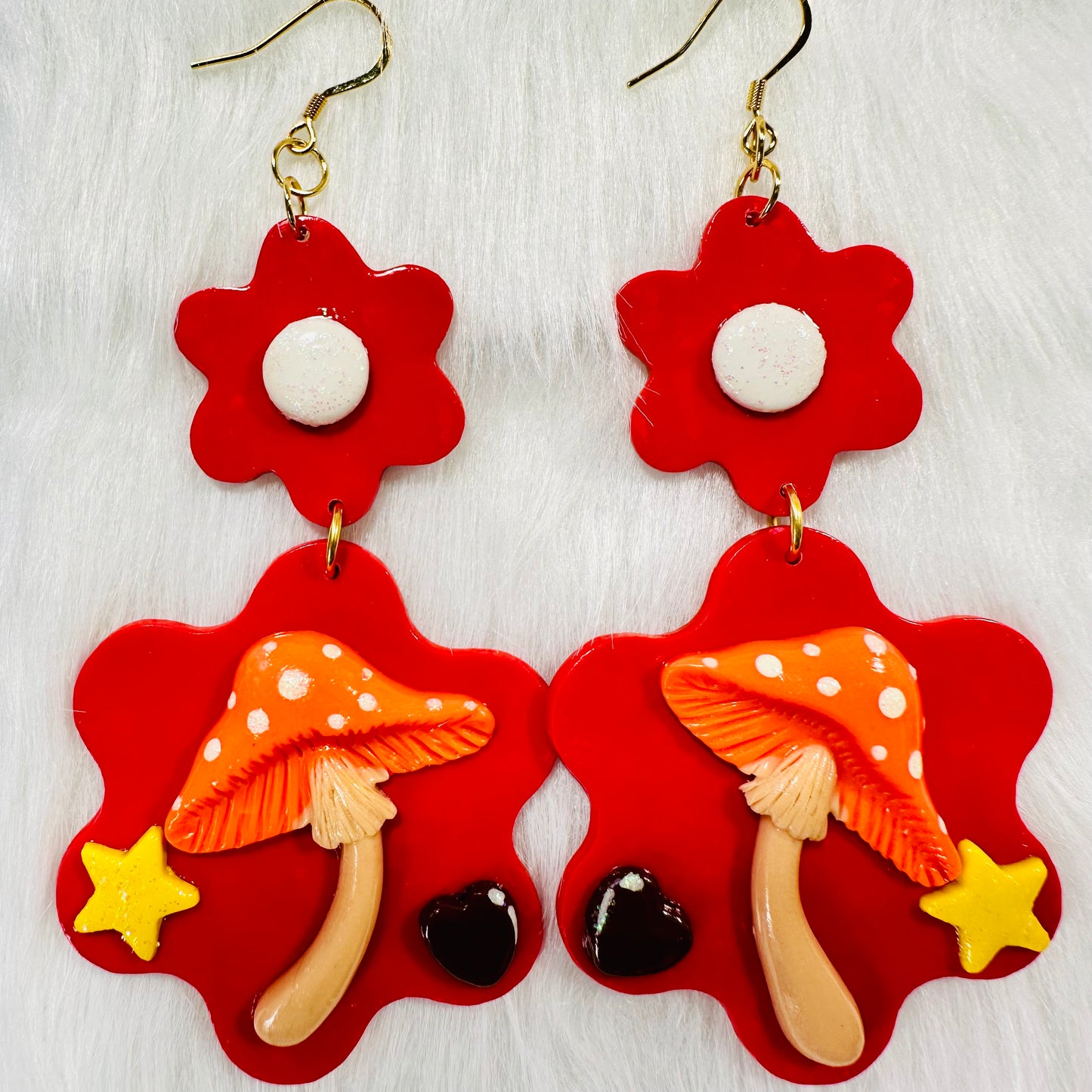 Fairy Mushroom Flower Rainbow Earrings
