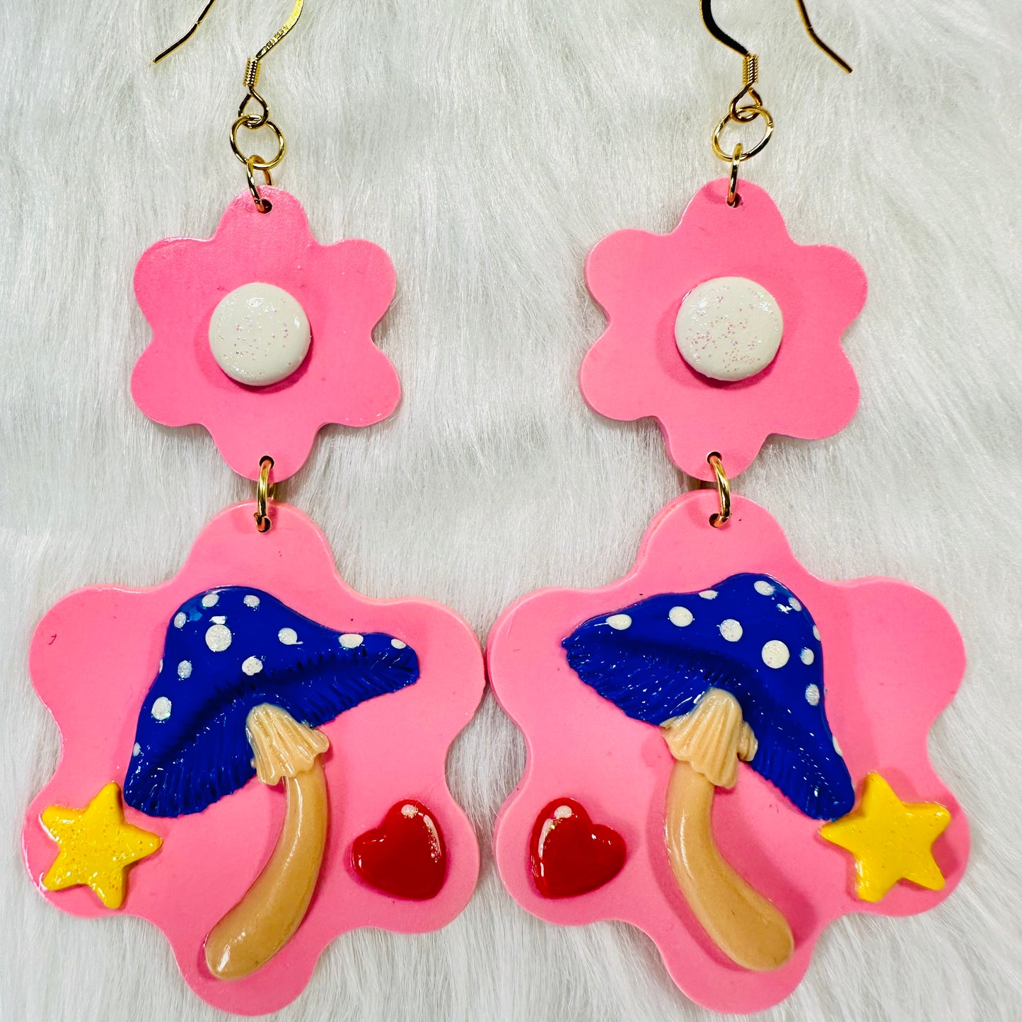 Fairy Mushroom Flower Rainbow Earrings