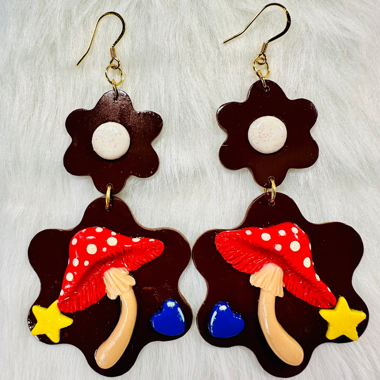 Fairy Mushroom Flower Rainbow Earrings