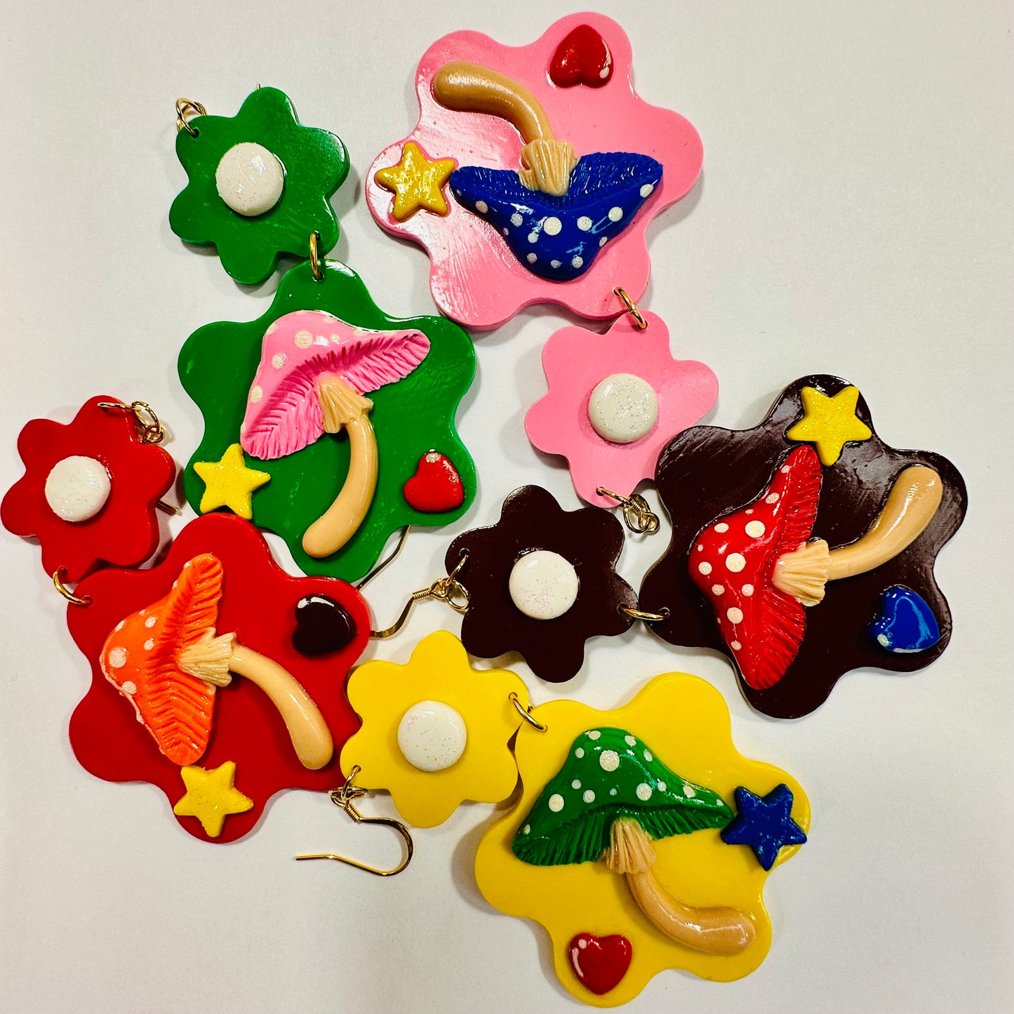 Fairy Mushroom Flower Rainbow Earrings