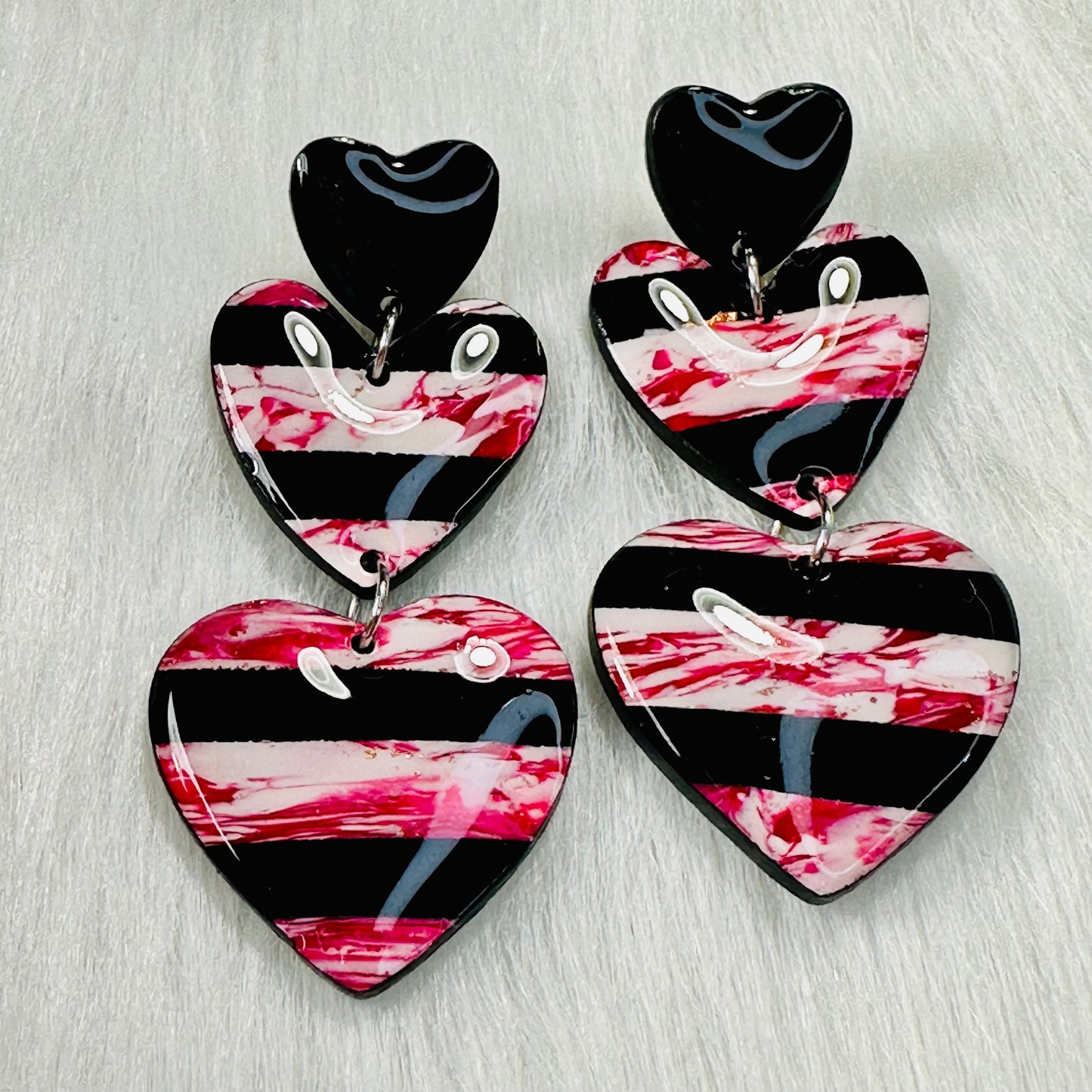 Black & Red Heart Statement Earrings
