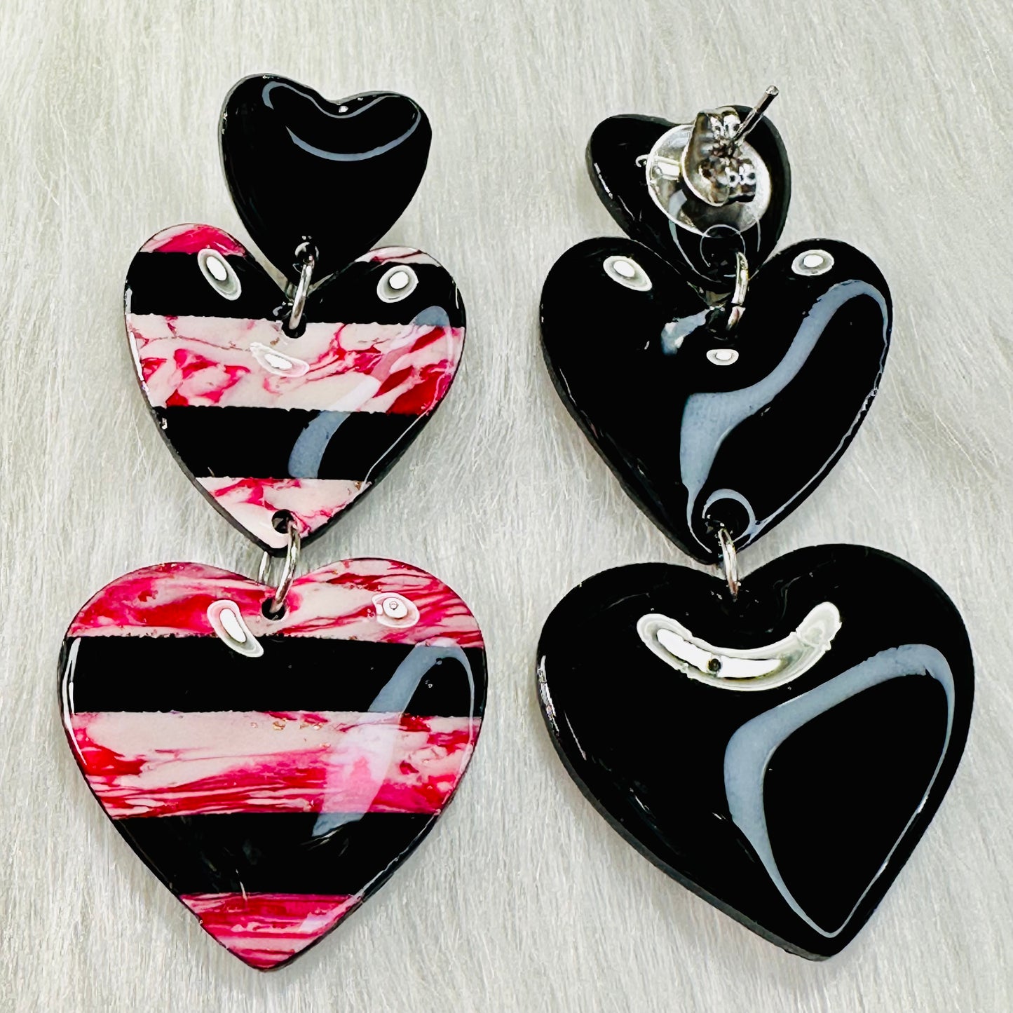 Black & Red Heart Statement Earrings