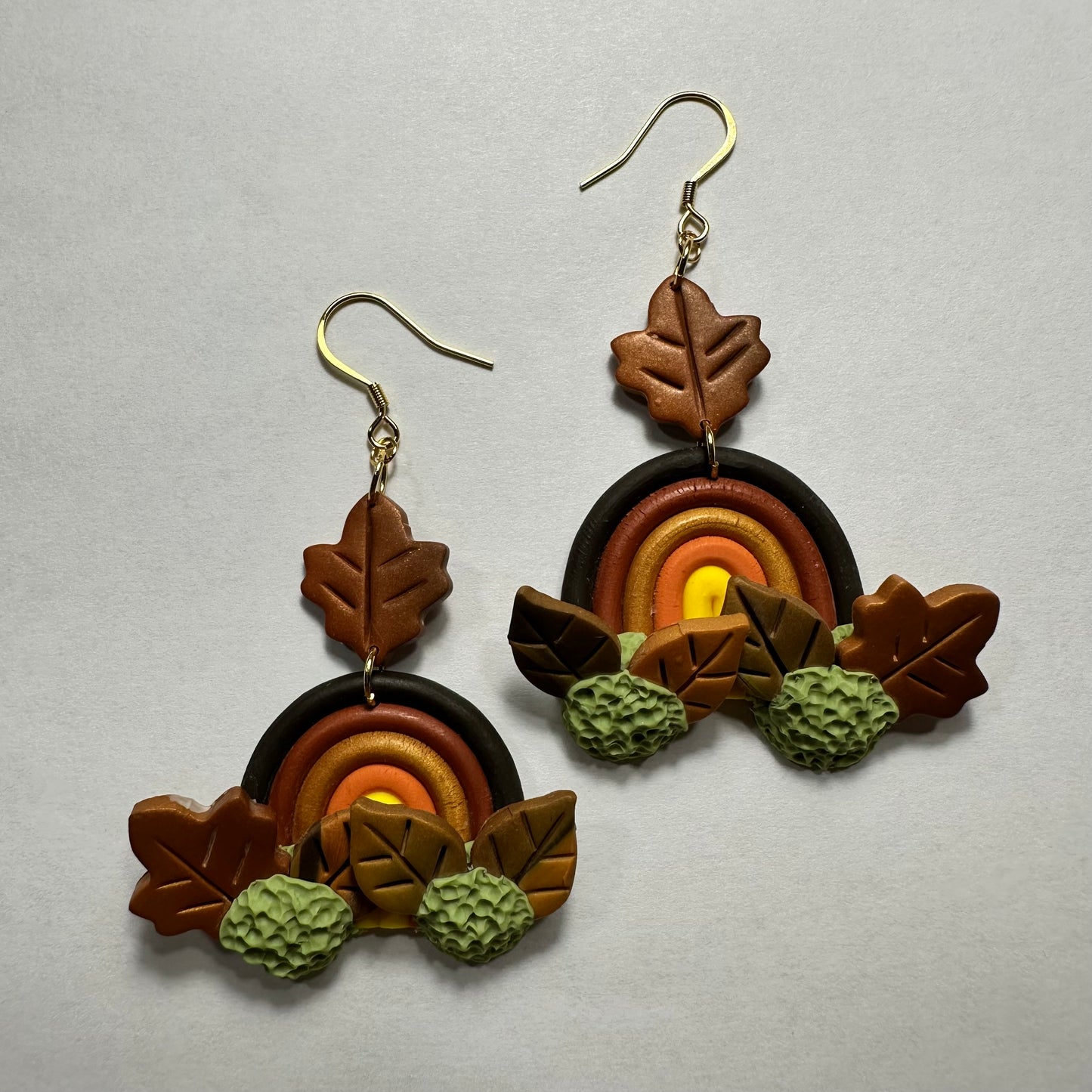 Autumn Leaf Rainbow Dangle Earrings