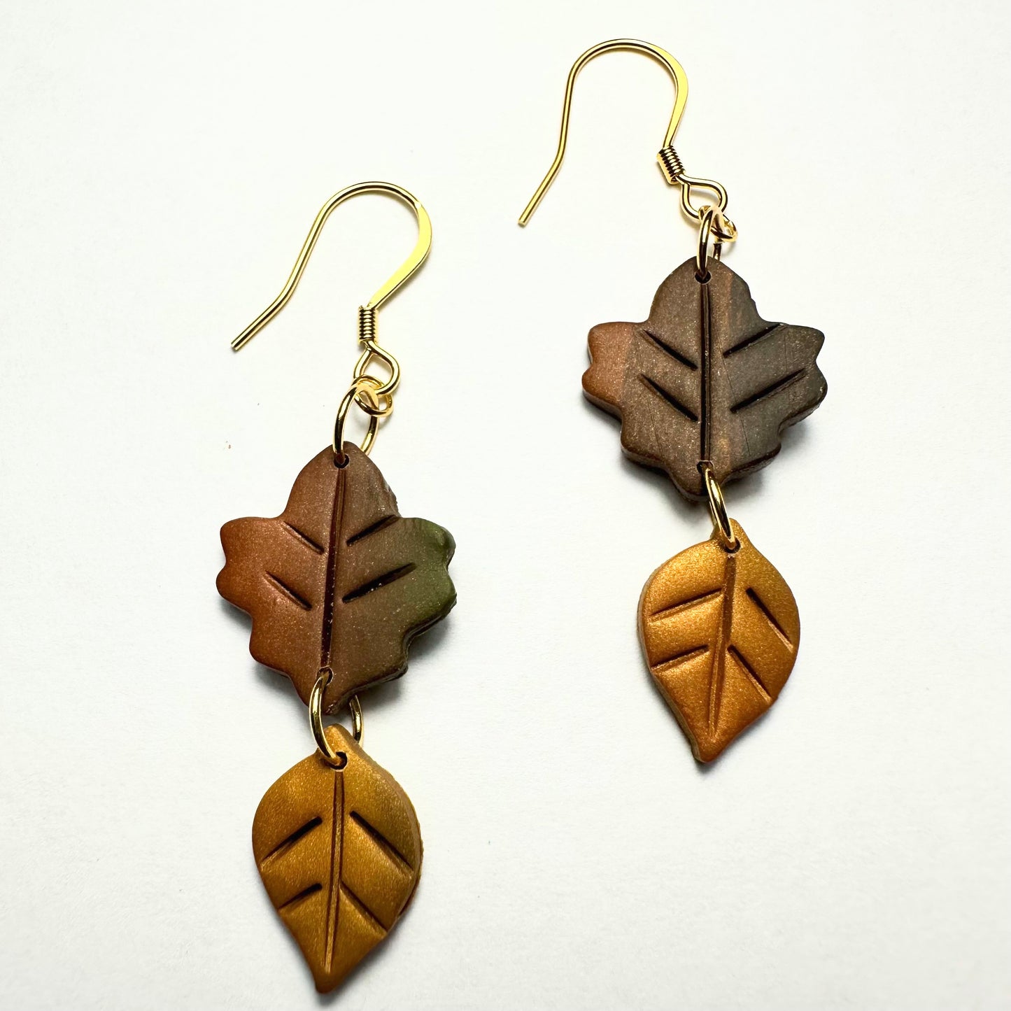 Autumn Falling Two Leaf Dangle Earrings