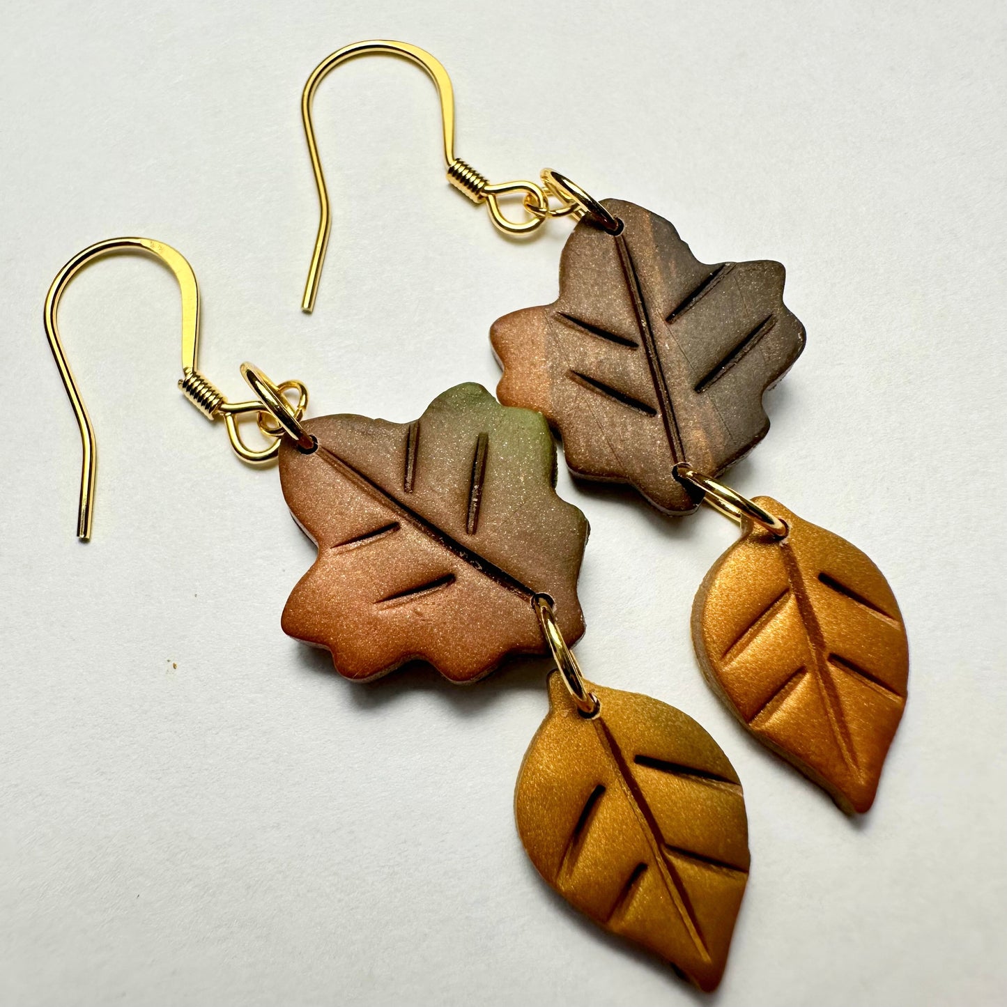 Autumn Falling Two Leaf Dangle Earrings